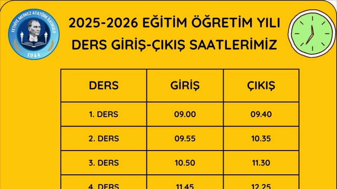 Ders Giriş-Çıkış Saatlerimiz
